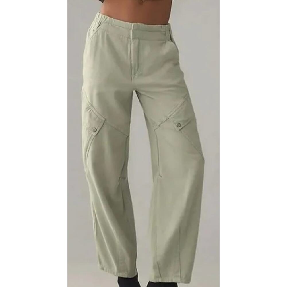 Anthropologie Pilcro Green Barrel Leg Cargo Pants Cotton Utility Trousers 32